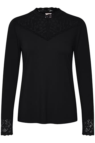 Cream CRTrulla Jersey Blouse Damen Bluse Spitze Langarm Elegant Rundhals Oberteil Stehkragen Pitch Black S von Cream