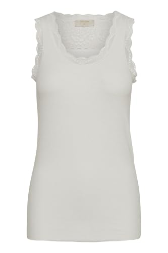 Cream Jerseytop Vanessa Damen Tanktop Ärmellose Blusentop Spitzen Rundhals Top Casual Shirt Lace Bluse XS, Chalk von Cream