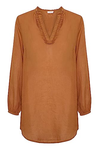 Cream Damen Women's Blouse Tunic Longline V-Neck Frill Details Long Sleeves Tunika-Shirt, Leather Brown, 36 von Cream