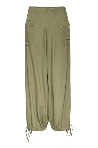 Cream Damen Women's Cargo Pants High-Waisted Elastic Waistband Drawstring Cuffs Hose, Oil Green, von Cream