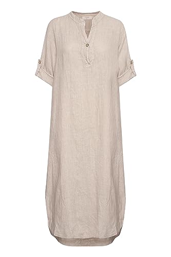 Cream Damen Women's Maxi Dress Loose Fit V-Neck Buttons 3/4 Sleeves Side Slits Kleid, Crispy Sand, L&ndashXL von Cream