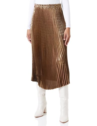 Cream Damen Women's Midi Skirt Plisse Metallic Fabric Elastic Waist A-line Fit Rock, Chocolate Fondant, 36 von Cream