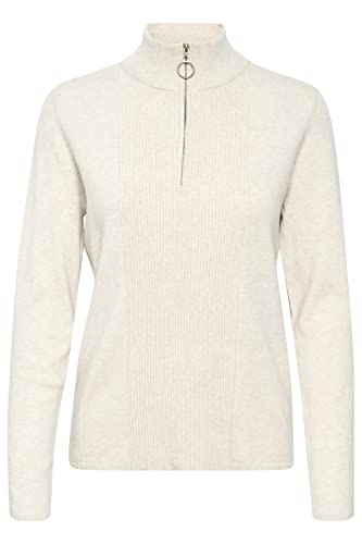 Cream Damen Women's Roll Neck Jumper Turtleneck Sweater Half Zip Long Sleeves Pullover, Oat Melange, Medium/Large von Cream