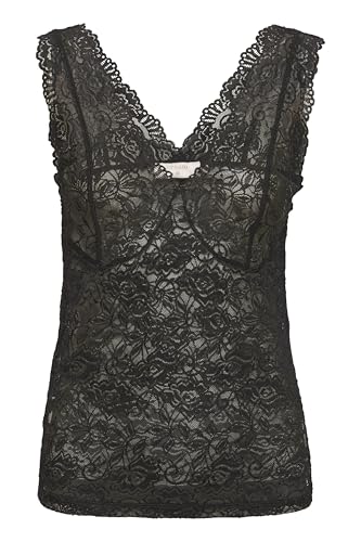 Cream Glaze Long Top Damen T-Shirt mit Spitze Elegant Oberteile Ärmelloses Tanktop Spitzentop Pitch Black M von Cream