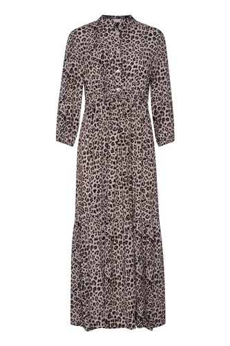 Cream Women's Maxi Band Collar Drawstring Waist 3/4 Sleeves Buttons Dress, Animal Neutral, Large von Cream