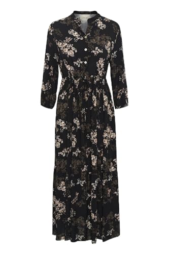 Cream Kleid CRAlora Damen Kleid 3/4 Arm Print Maxikleid Casual Maxi A-Linie Boho S/M, Black with Autumn Flowers von Cream