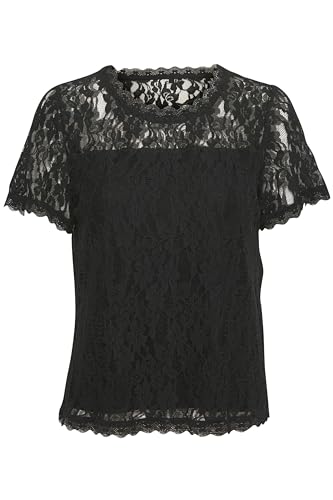Cream Kurzarm-Bluse CRKit Damen Bluse Spitzen Kurzarm Rundhals Spitzenbluse Shirt S, Pitch Black von Cream