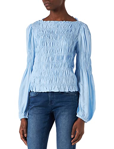 Cream Langarm-Bluse CRHenva Damen Bluse Langarm Smock Oberteil Rüschensaum 36, Placid Blue von Cream