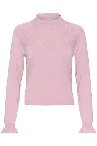 Cream Women's Blouse Knitted Long Sleeves Mock Neck Regular Fit Frill Details Pullover, Dawn Pink, Large von Cream