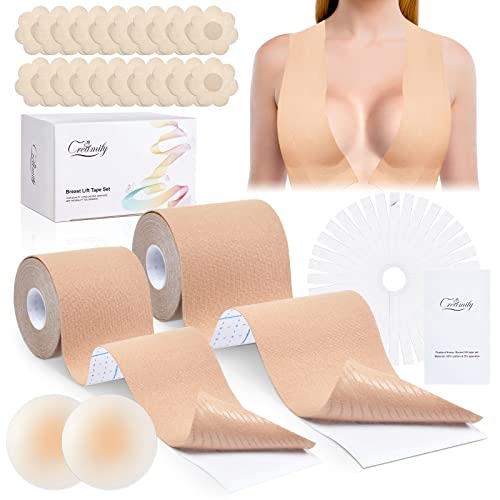 Creamify Klebe BH, Boob Tape Set für Frauen, Brust Tape Hautfarben, Klebe BH Push Up und Silikon Brüste Nipple Cover, Klebe BH Große Brust, Boobietape für Abendkleider, Ballkleid, Hochzeitskleid von Creamify