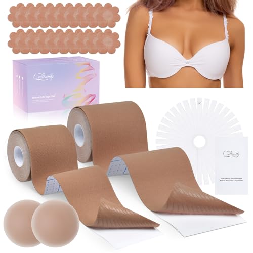 Creamify Klebe BH, Boob Tape Set für Frauen, Brust Tape Wonderbra, Klebe BH Push Up und Silikon Brüste Nipple Cover, Klebe BH Große Brust, Boobietape für Abendkleider, Ballkleid, Hochzeitskleid von Creamify