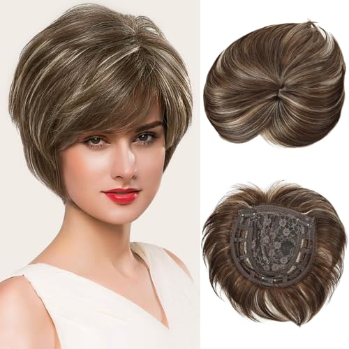 Creamily Haarteile Damen Kunsthaar Haarteile Damen (Braun gemischt mit blond Highlights) von Creamily