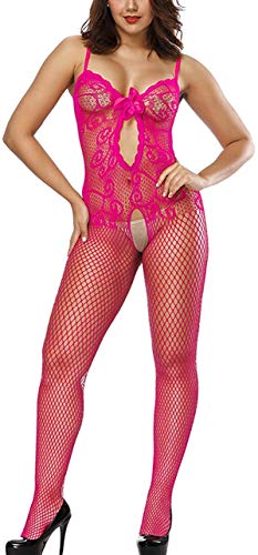 Creamlin Damen Spitzenstrümpfe Dessous Blumen Netz Netz Bodysuits Nachtwäsche für Party und romantische Date Wearing (Rose) von Creamlin