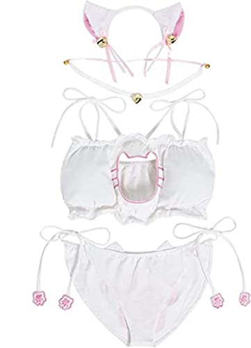 Creamlin Frauen-Katzen-durchbohrte gestickte Unterwäsche-Schriftsatz-Dehnbare Wäsche (Weiß) von Creamlin