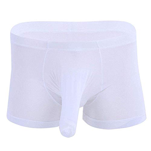 Creamlin Herren Sexy Elephant Bulge Boxer Briefs Shorts Unterhose Silky Closed Penis Sheath Transparente Unterwäsche (Weiß, M)-(Herstellergröße: L) von Creamlin