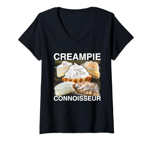 Damen Creampie Kenner Lustig T-Shirt mit V-Ausschnitt von Creampie Connoisseur Funny Cat Meme Adult Humor