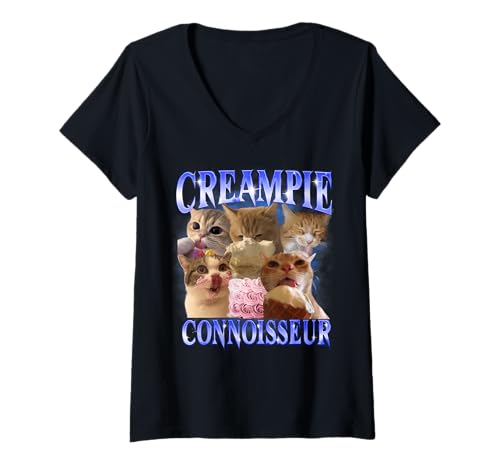 Damen Creampie Connoisseur Raunchy Lustiges Katzen-Meme T-Shirt mit V-Ausschnitt Damen Creampie Connoisseur Raunchy Lustiges Katzen-Meme T-Shirt mit V-Ausschnitt von Creampie Connoisseur Funny Cat Meme Adult