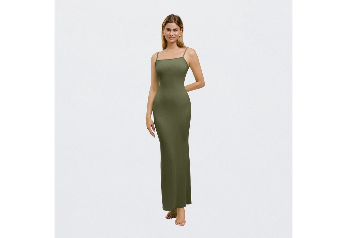 Creamy Fabrics Jerseykleid Ribbed Cami Maxikleid-Army Green-M (1-tlg) von Creamy Fabrics