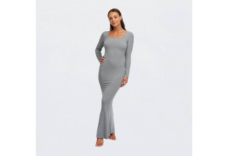 Creamy Fabrics Jerseykleid Ribbed Long Sleeve Maxikleid-Grey Melange-XS (1-tlg) von Creamy Fabrics