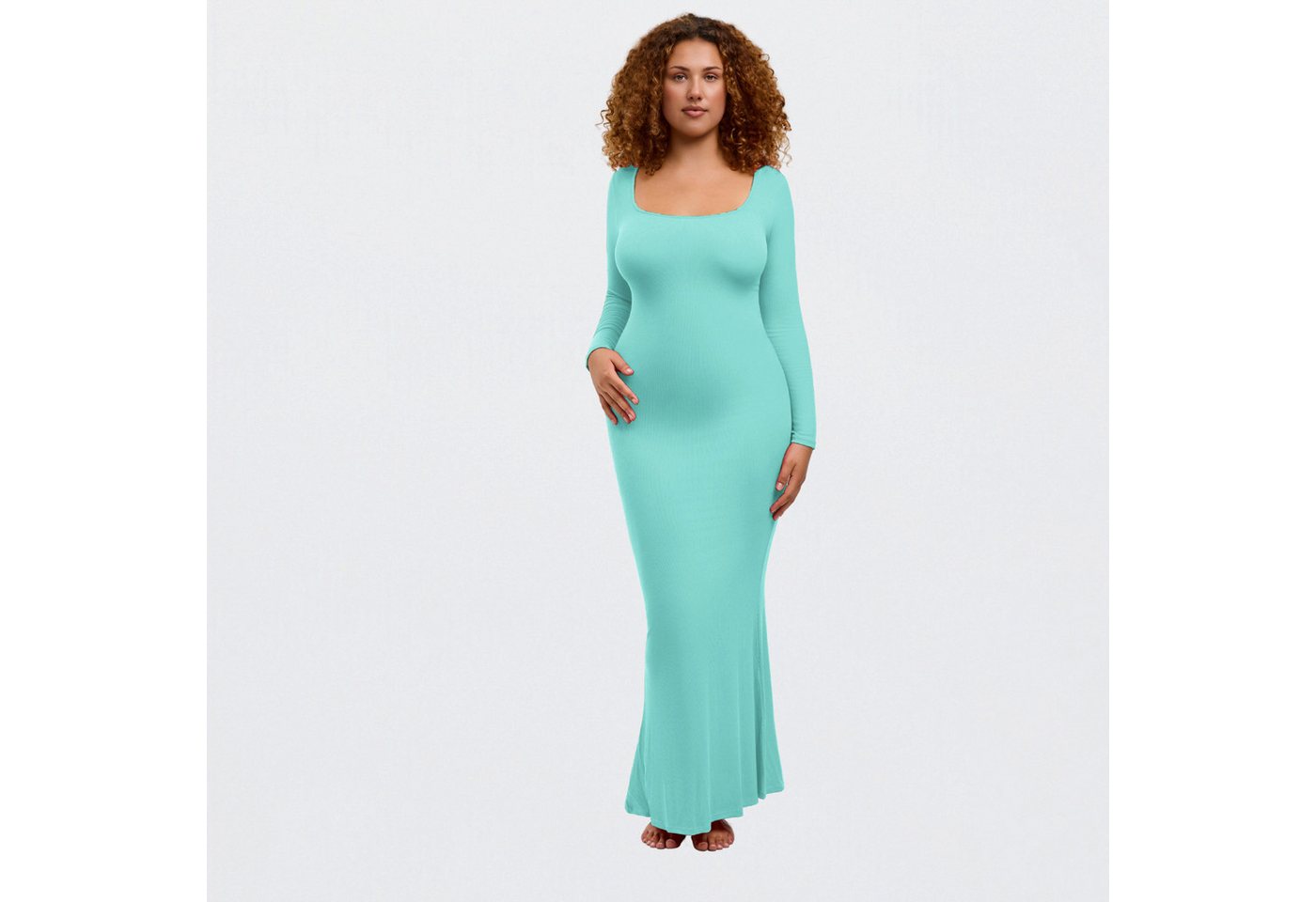 Creamy Fabrics Jerseykleid Ribbed Long Sleeve Maxikleid-Mint-L Creamy Fabrics Jerseykleid Ribbed Long Sleeve Maxikleid-Mint-L von Creamy Fabrics