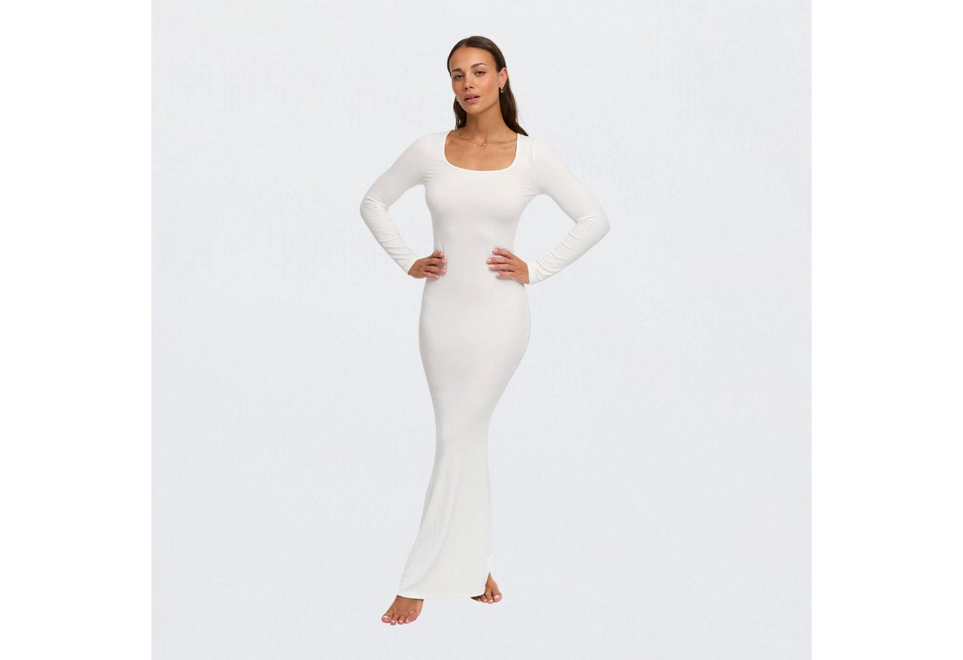 Creamy Fabrics Jerseykleid Ribbed Long Sleeve Maxikleid-Snow White-XS (1-tlg) von Creamy Fabrics