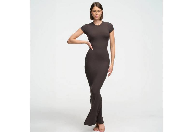 Creamy Fabrics Jerseykleid Ribbed T-Shirt Maxikleid-Ash Brown-XL (1-tlg) von Creamy Fabrics