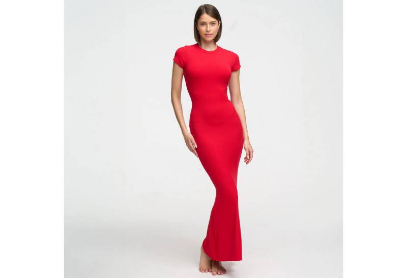 Creamy Fabrics Jerseykleid Ribbed T-Shirt Maxikleid-Fire Red-3XL (1-tlg) von Creamy Fabrics