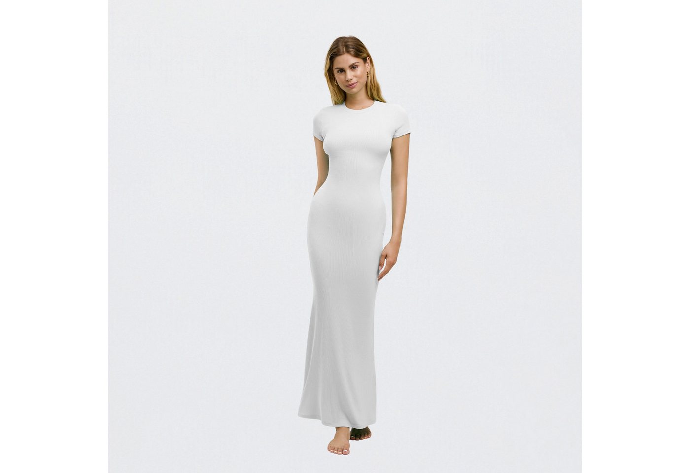 Creamy Fabrics Jerseykleid Ribbed T-Shirt Maxikleid-Snow White-XL (1-tlg) von Creamy Fabrics