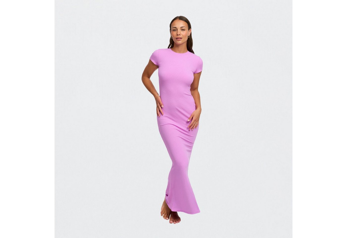 Creamy Fabrics Jerseykleid Ribbed T-Shirt Maxikleid-Violett-2XL (1-tlg) von Creamy Fabrics