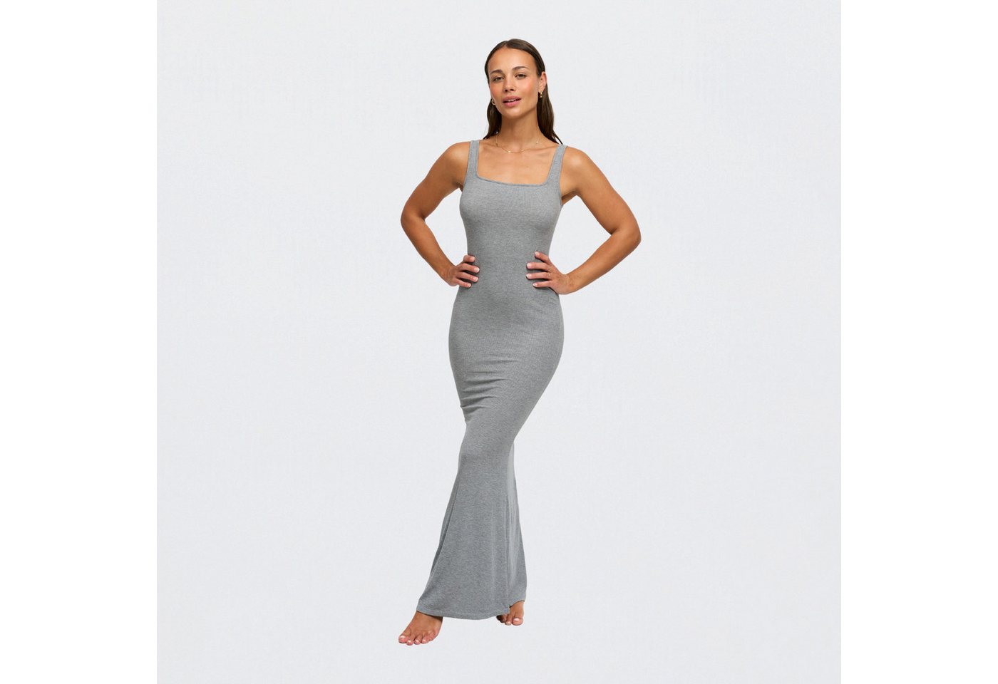 Creamy Fabrics Jerseykleid Ribbed Tank Top Maxikleid-Grey Melange-2XL (1-tlg) von Creamy Fabrics