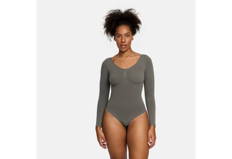 Creamy Fabrics Miederbody Bodysuit Sculpting Shapewear Longsleeve mit Slip (2)-Graphit-2XL (1-tlg) Figurformend von Creamy Fabrics