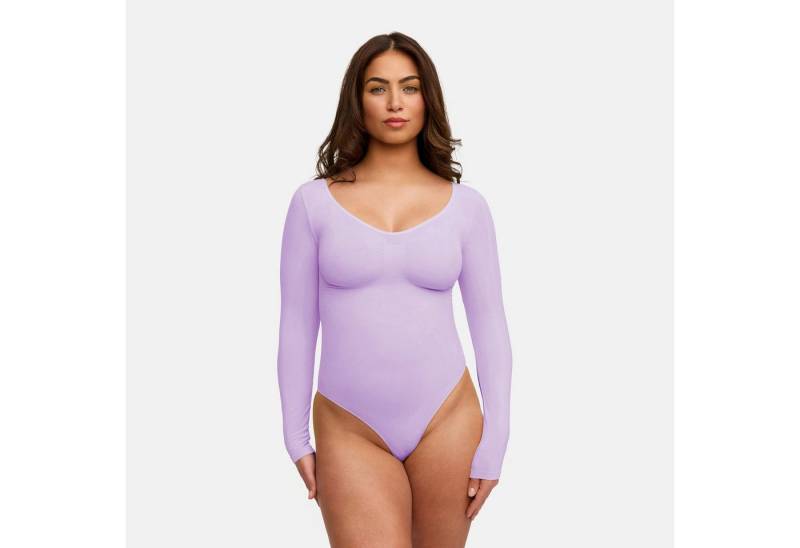Creamy Fabrics Miederbody Bodysuit Sculpting Shapewear Longsleeve mit Slip (2)-Lavender-3XL (1-tlg) Figurformend von Creamy Fabrics