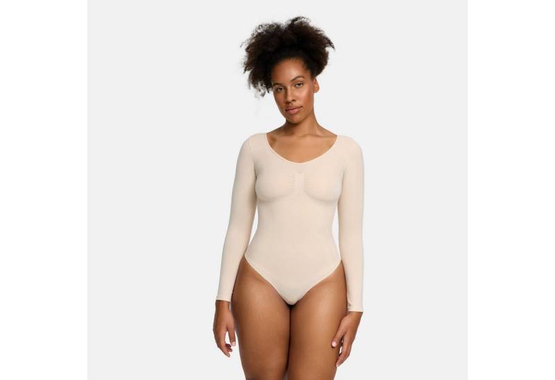 Creamy Fabrics Miederbody Bodysuit Sculpting Shapewear Longsleeve mit Slip (2)-Sand-2XL (1-tlg) Figurformend von Creamy Fabrics