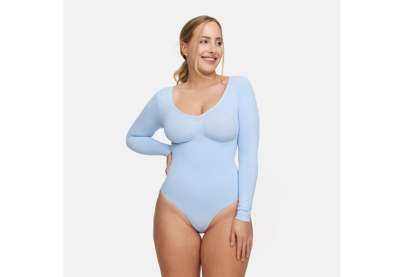 Creamy Fabrics Miederbody Bodysuit Sculpting Shapewear Longsleeve mit Slip-Baby Blue-4XL (1-tlg) Figurformend von Creamy Fabrics
