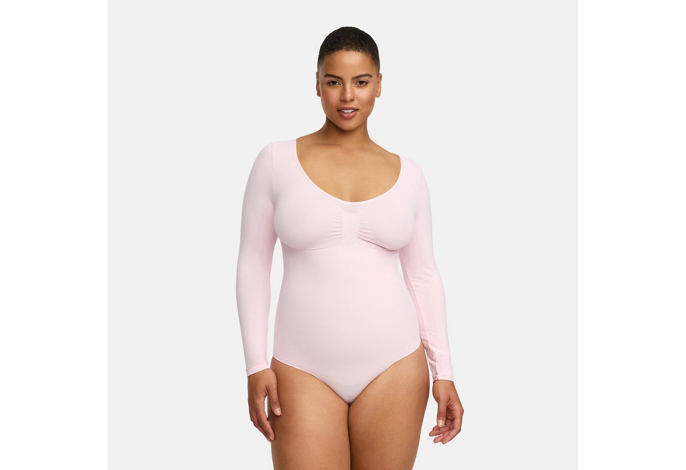 Creamy Fabrics Miederbody Bodysuit Sculpting Shapewear Longsleeve mit Slip-Baby Pink-4XL (1-tlg) Figurformend von Creamy Fabrics