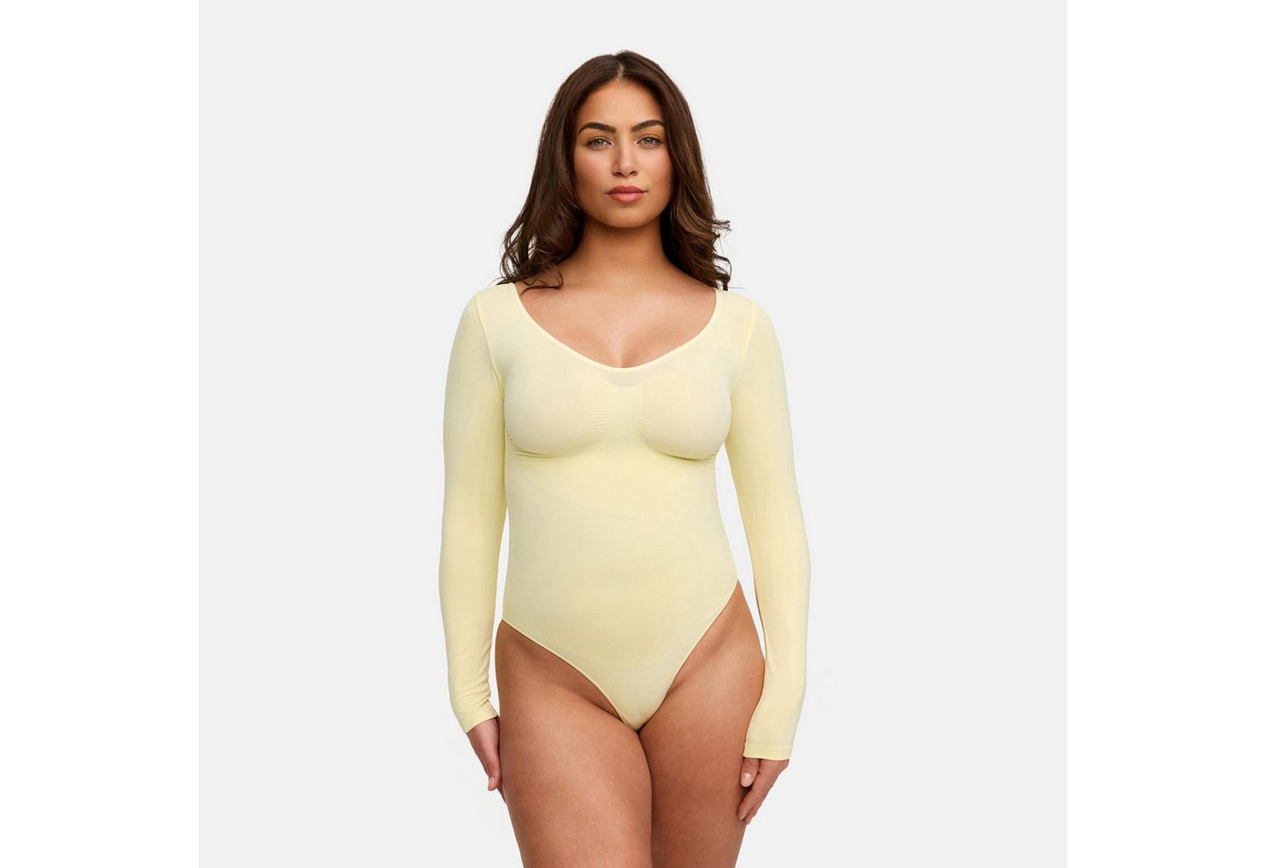 Creamy Fabrics Miederbody Bodysuit Sculpting Shapewear Longsleeve mit Slip-Baby Yellow-4XL von Creamy Fabrics