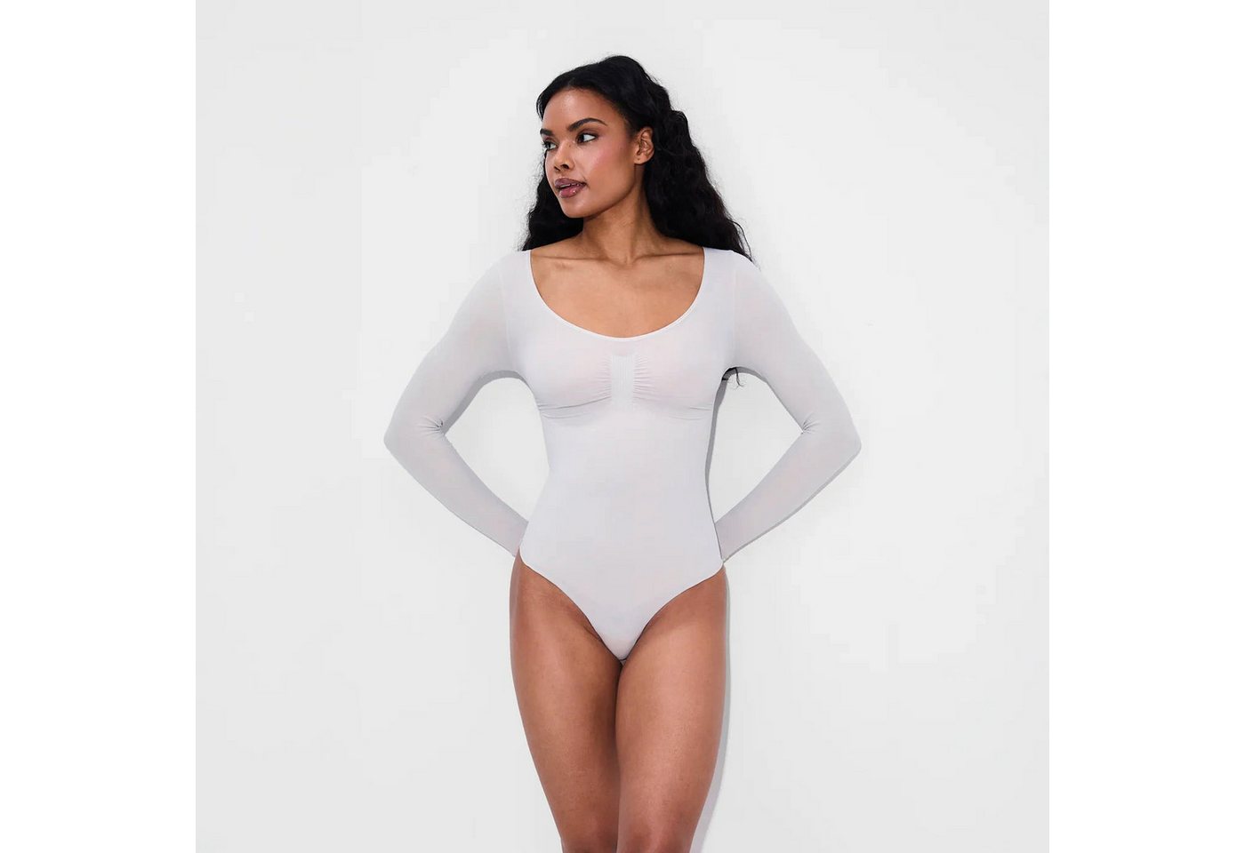 Creamy Fabrics Miederbody Bodysuit Sculpting Shapewear Longsleeve mit Slip-Light Grey-XL (1-tlg) Figurformend von Creamy Fabrics