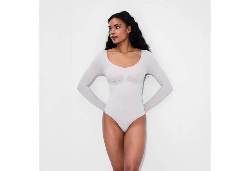 Creamy Fabrics Miederbody Bodysuit Sculpting Shapewear Longsleeve mit Slip-Light Grey-2XL (1-tlg) Figurformend von Creamy Fabrics