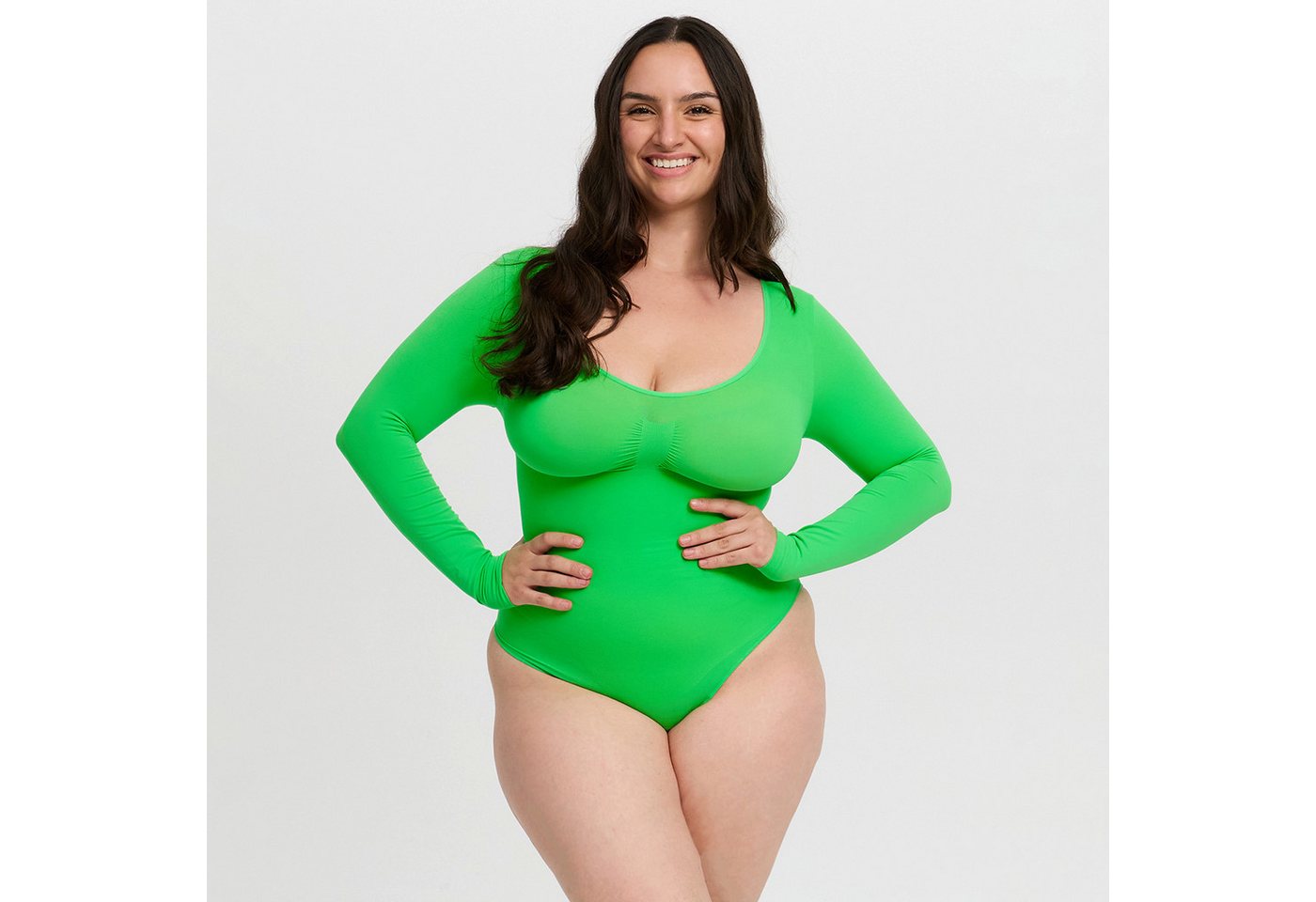 Creamy Fabrics Miederbody Bodysuit Sculpting Shapewear Longsleeve mit Slip-Poison Green-L (1-tlg) Figurformend von Creamy Fabrics