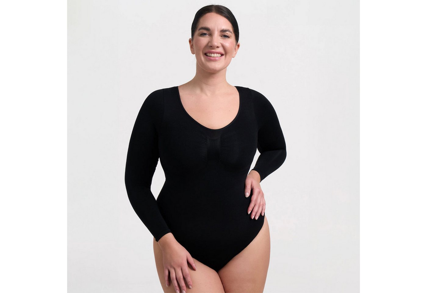 Creamy Fabrics Miederbody Bodysuit Sculpting Shapewear Longsleeve mit Slip-Schwarz-5XL (1-tlg) Figurformend von Creamy Fabrics