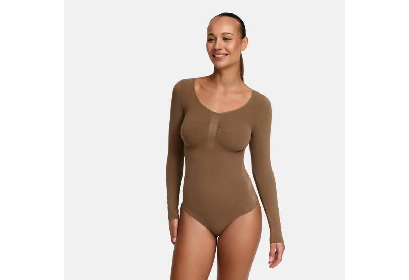Creamy Fabrics Miederbody Bodysuit Sculpting Shapewear Longsleeve mit String (2)-Caramel-2XL (1-tlg) Figurformend von Creamy Fabrics