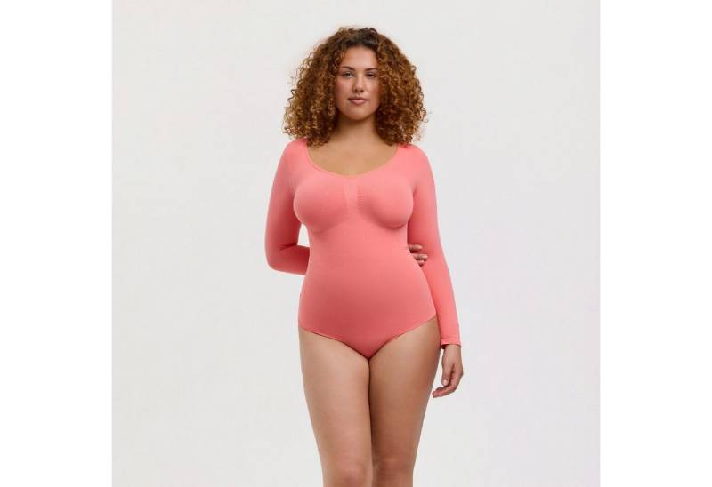 Creamy Fabrics Miederbody Bodysuit Sculpting Shapewear Longsleeve mit String (2)-Coral-3XL (1-tlg) Figurformend von Creamy Fabrics