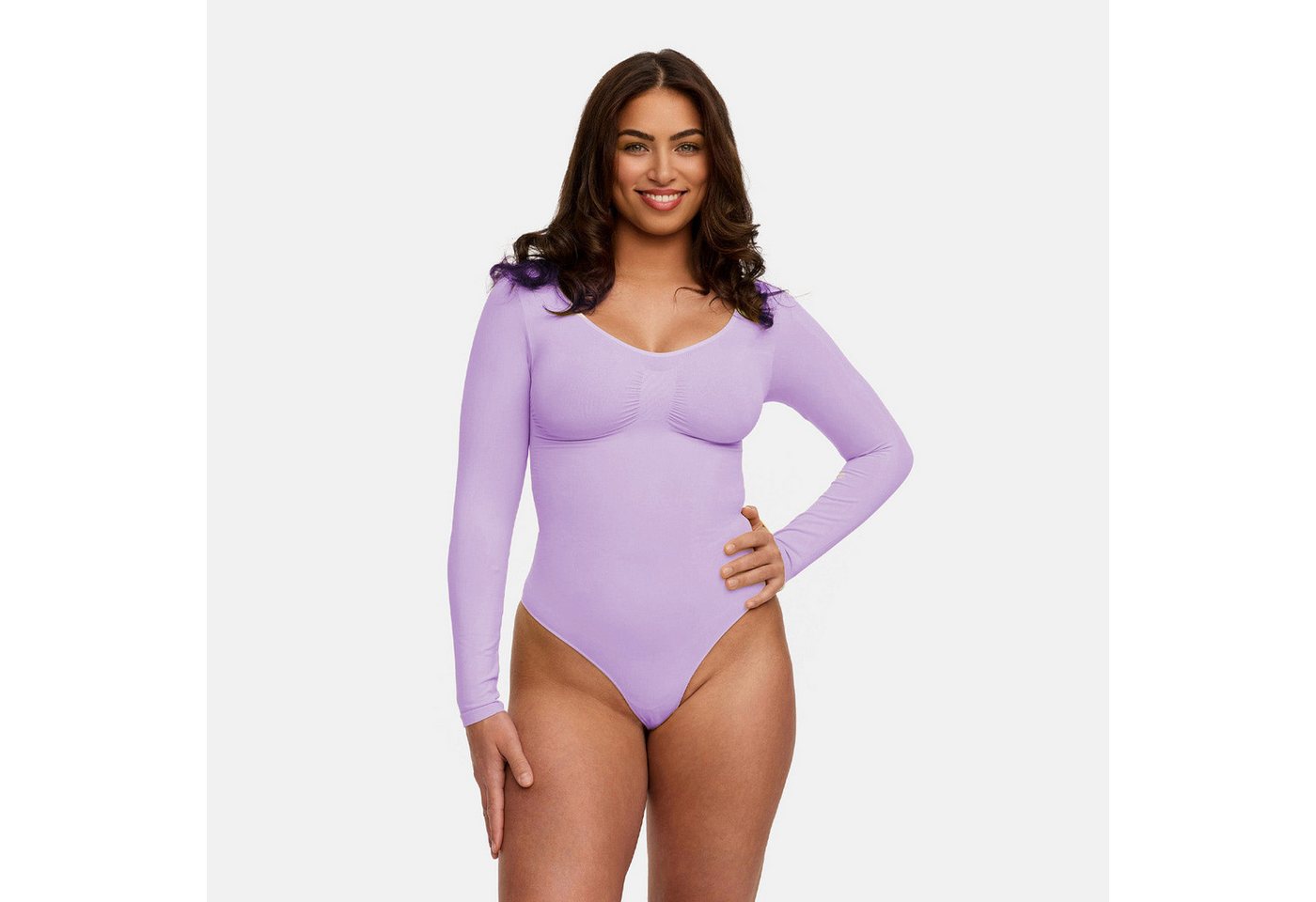 Creamy Fabrics Miederbody Bodysuit Sculpting Shapewear Longsleeve mit String (2)-Lavendel-2XL (1-tlg) Figurformend von Creamy Fabrics