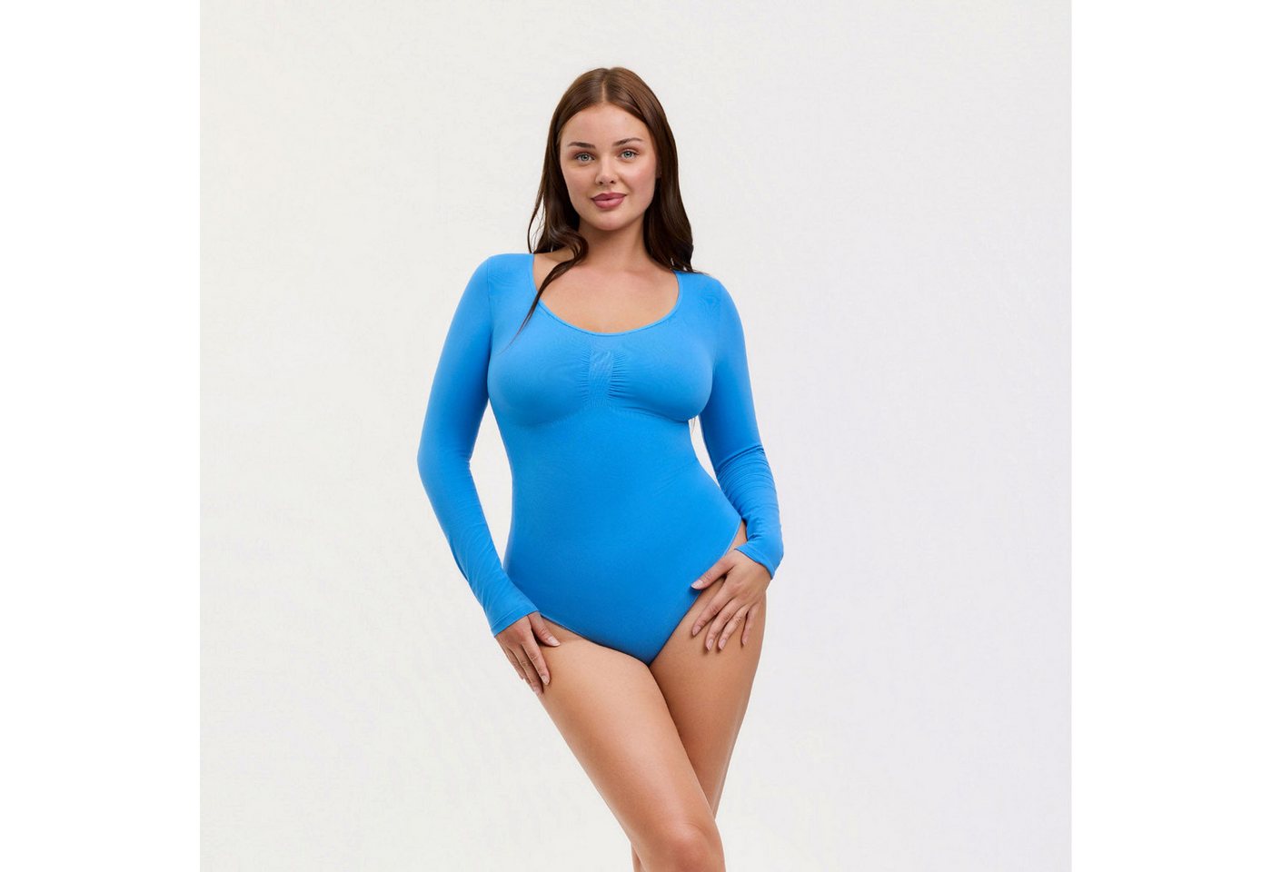 Creamy Fabrics Miederbody Bodysuit Sculpting Shapewear Longsleeve mit String (2)-Silver Lake Bl (1-tlg) Figurformend von Creamy Fabrics