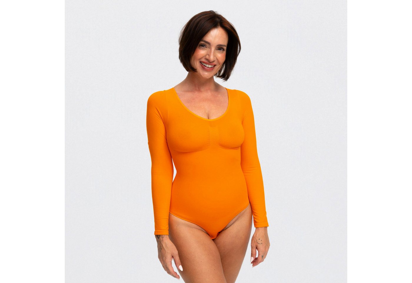 Creamy Fabrics Miederbody Bodysuit Sculpting Shapewear Longsleeve mit String (2)-Sunset Orange- (1-tlg) Figurformend von Creamy Fabrics