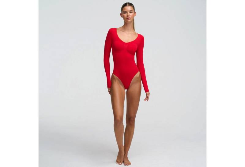 Creamy Fabrics Miederbody Bodysuit Sculpting Shapewear Longsleeve mit String-Fire Red-4XL (1-tlg) Figurformend von Creamy Fabrics