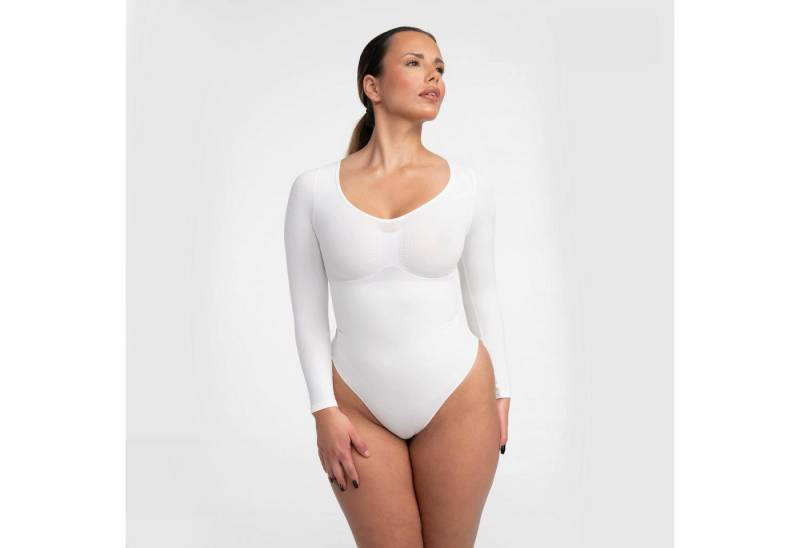Creamy Fabrics Miederbody Bodysuit Sculpting Shapewear Longsleeve mit String-Weiß-XL (1-tlg) Figurformend von Creamy Fabrics