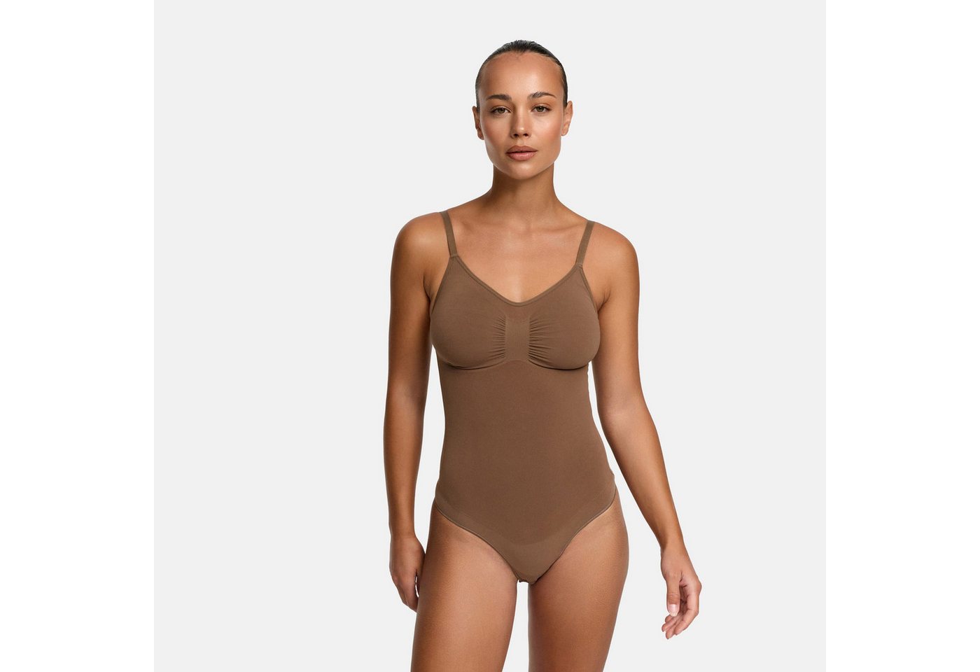 Creamy Fabrics Miederbody Bodysuit Sculpting Shapewear mit String (2)-Caramel-XS (1-tlg) Figurformend von Creamy Fabrics