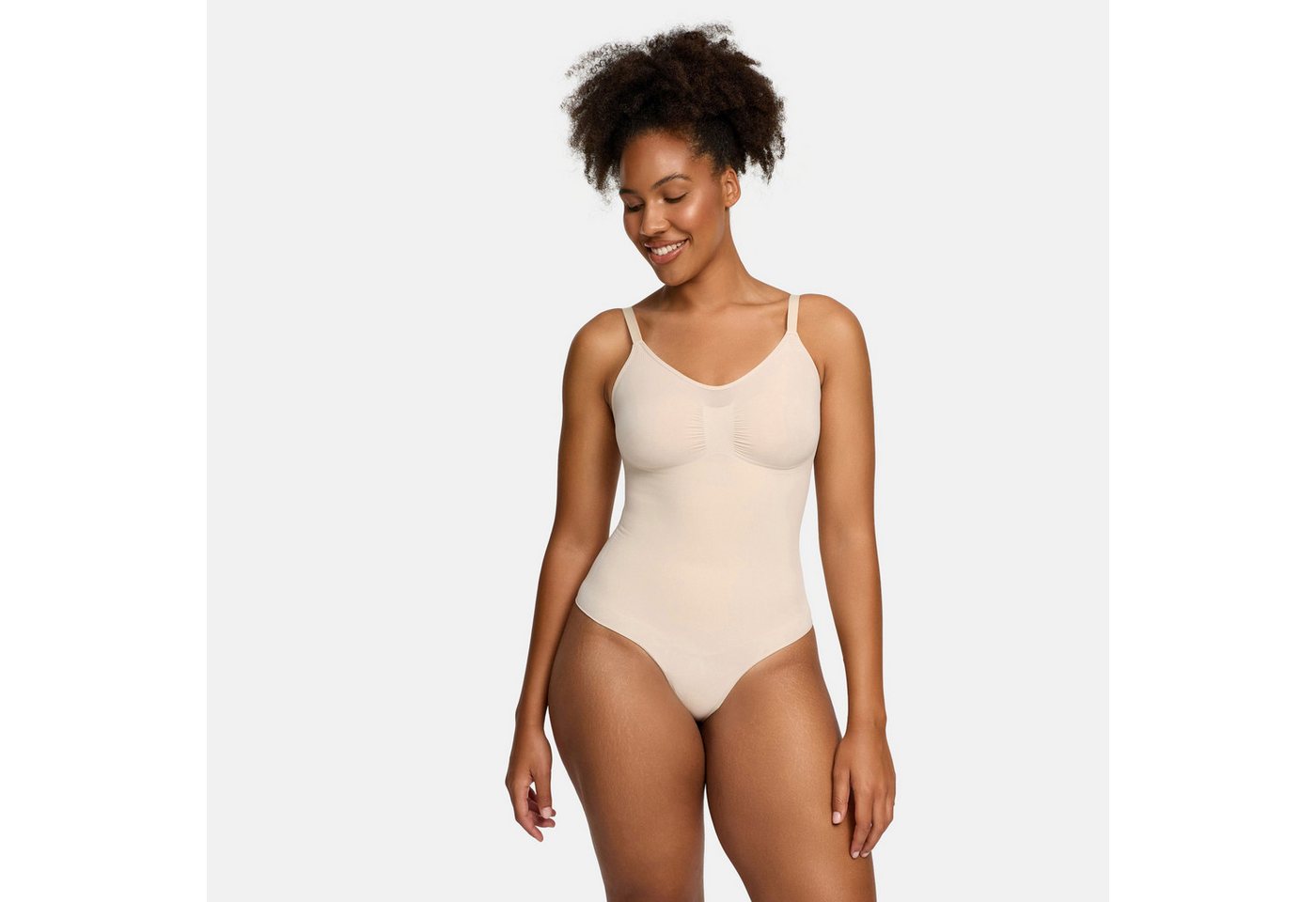Creamy Fabrics Miederbody Bodysuit Sculpting Shapewear mit String (2)-Sand-S (1-tlg) Figurformend von Creamy Fabrics