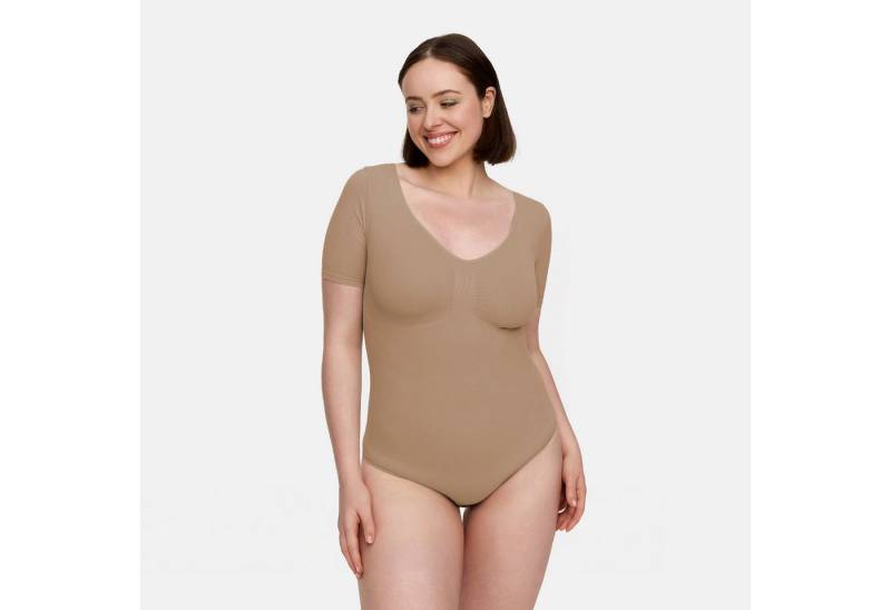 Creamy Fabrics Miederbody T-Shirt Bodysuit Sculpting Shapewear mit Slip-Beige-2XL (1-tlg) Figurformend von Creamy Fabrics